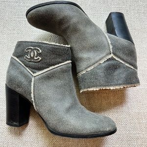 Authentic Chanel shearling ankle boots size 37